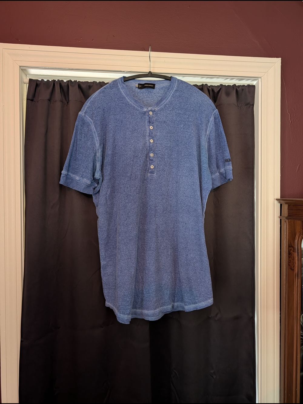 DSQUARED2 Blue Linen Logo Sleeve Short-Sleeve Henley Shirt Italy XXL